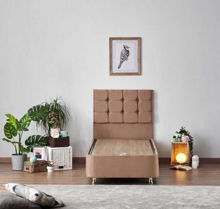Hanah Home Colchón, Base y Cabecero Individual Latte Light Brown 80 x 180